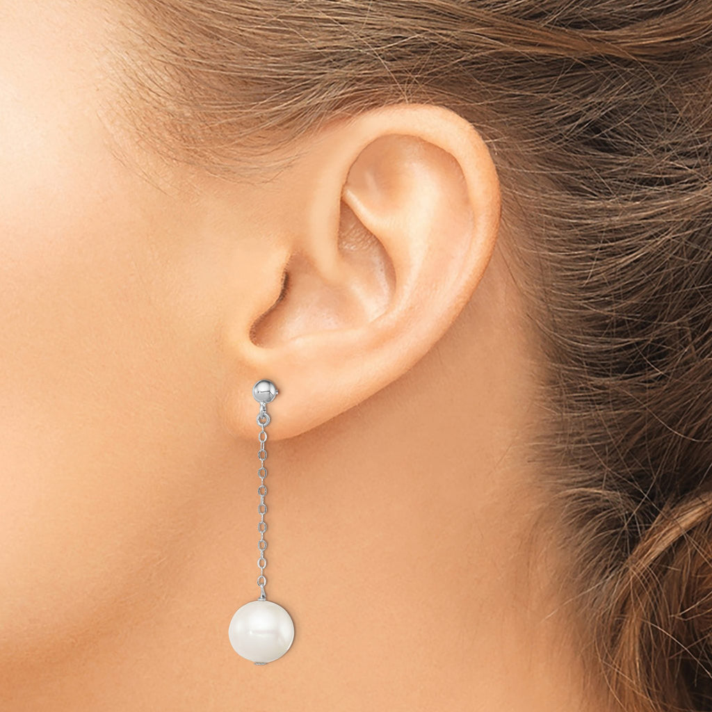 Freshwater Pearl Stud Dangle Earrings in Sterling Silver, 10-11mm - Sophia Jewelers
