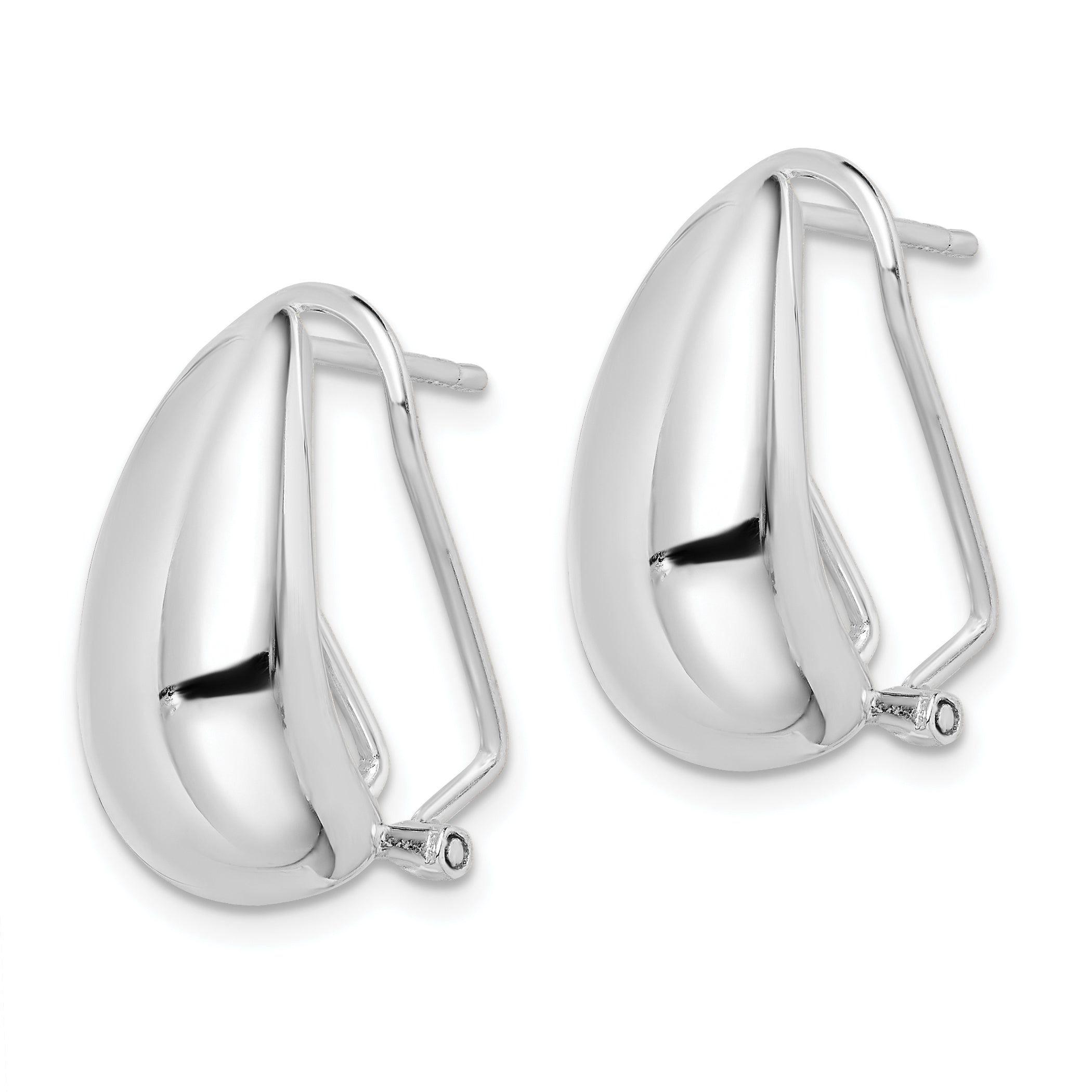Sterling Silver Polished Omega Back J-Hoop Earrings Secondary image