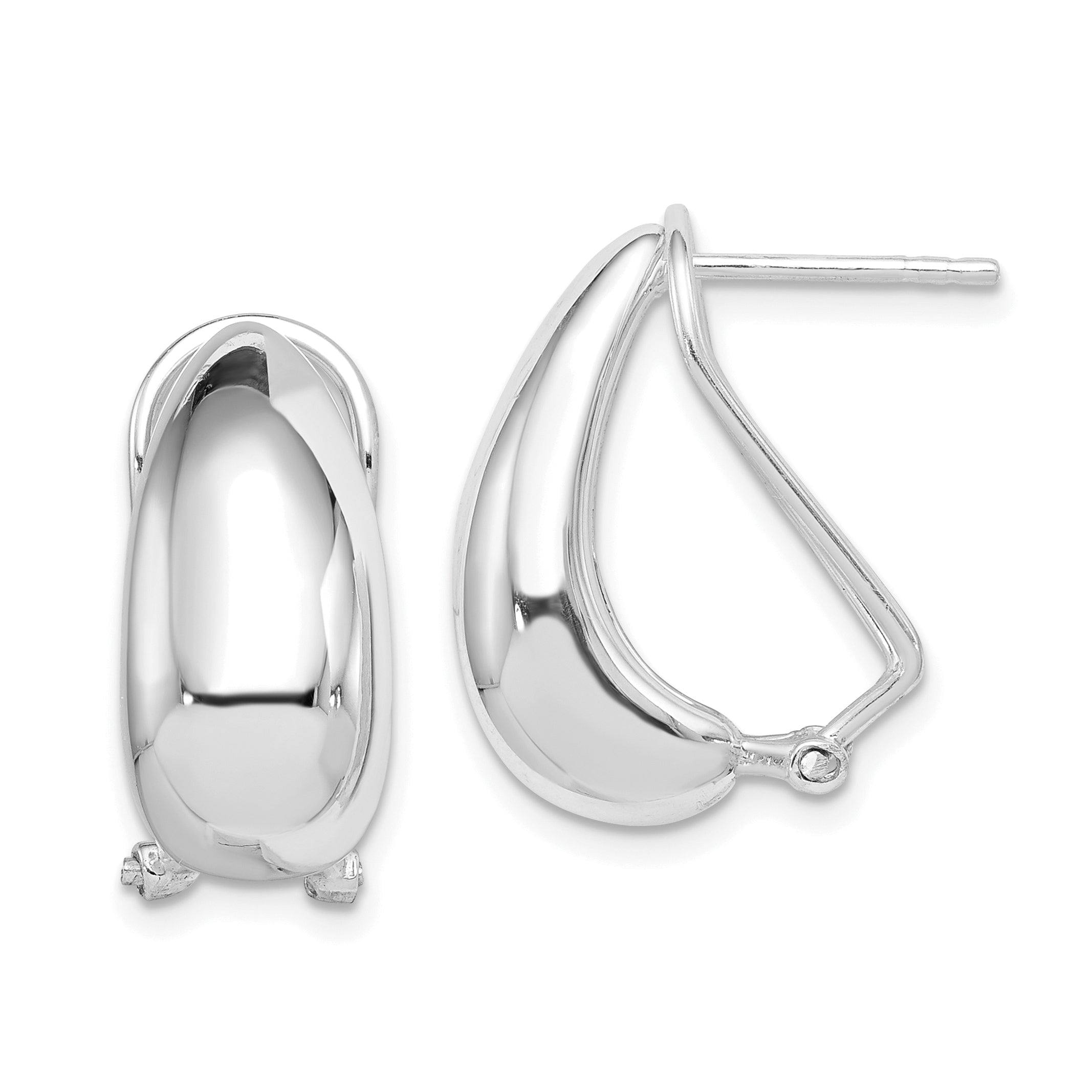 Sterling Silver Polished Omega Back J-Hoop Earrings Main image