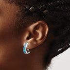 Blue Lab-Created Opal J-Hoop Earrings in Sterling Silver, 19mm - Sophia Jewelers