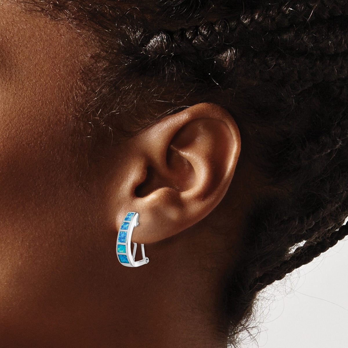 Blue Lab-Created Opal J-Hoop Earrings in Sterling Silver, 19mm - Sophia Jewelers