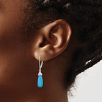 Turquoise Stone Dangle Earrings in Sterling Silver, 14x6mm Textured - Sophia Jewelers