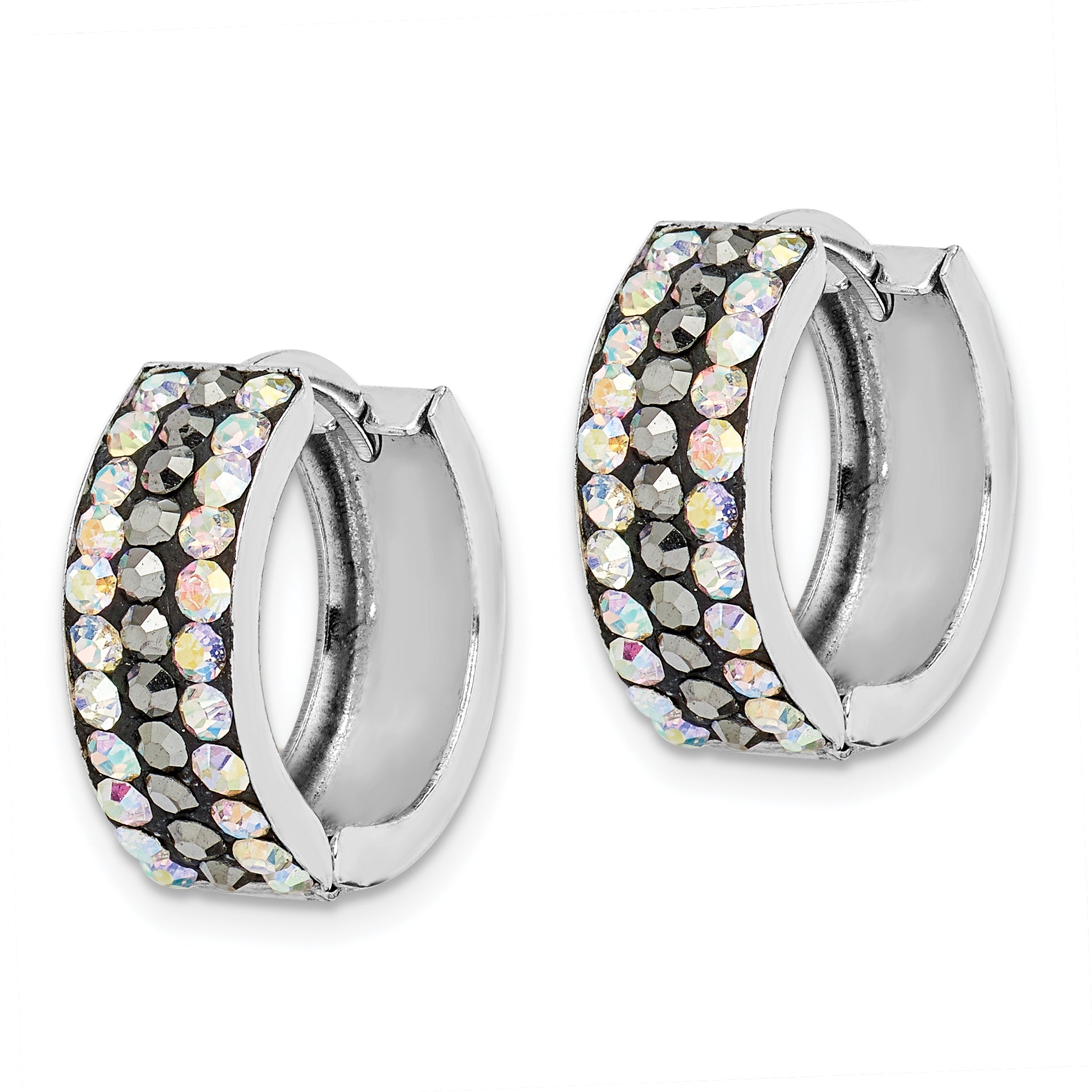 Sterling Silver Rhodium-plated Grey/Rainbow Preciosa Hinged Hoop Earrings Secondary image