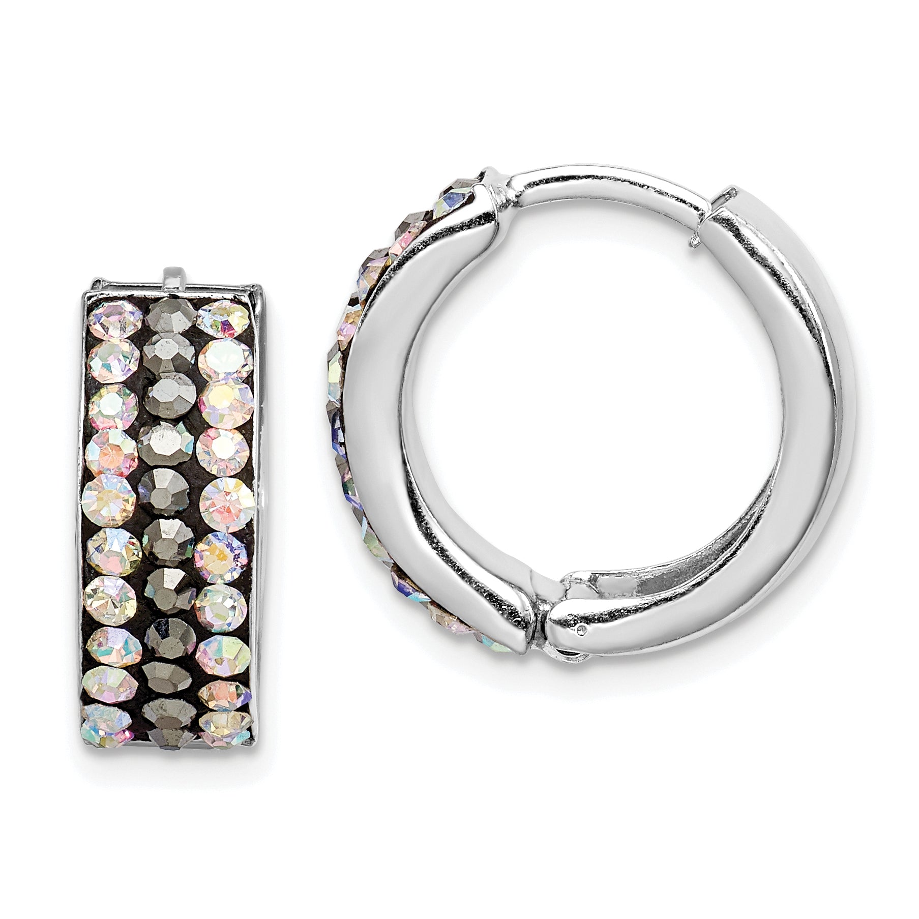 Sterling Silver Rhodium-plated Grey/Rainbow Preciosa Hinged Hoop Earrings Main image
