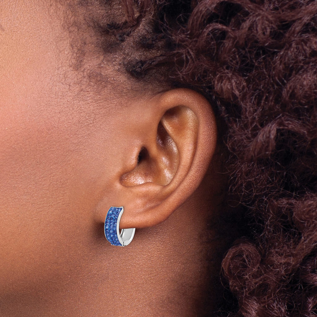 Blue Preciosa Crystal Hoop Earrings in Sterling Silver, 15mm Hinged - Sophia Jewelers