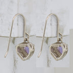 Amethyst Small Heart Dangle Earrings in Sterling Silver, 6mm Textured - Sophia Jewelers