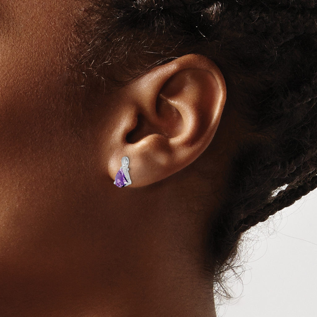Diamond & Amethyst Stud Earrings in Sterling Silver, 7x5mm (0.01 ct. tw.) - Sophia Jewelers