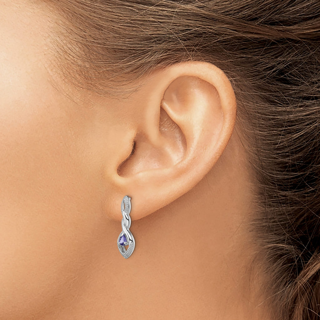 Diamond & Tanzanite Stud Earrings in Sterling Silver, 4x3mm (0.01 ct. tw.) - Sophia Jewelers