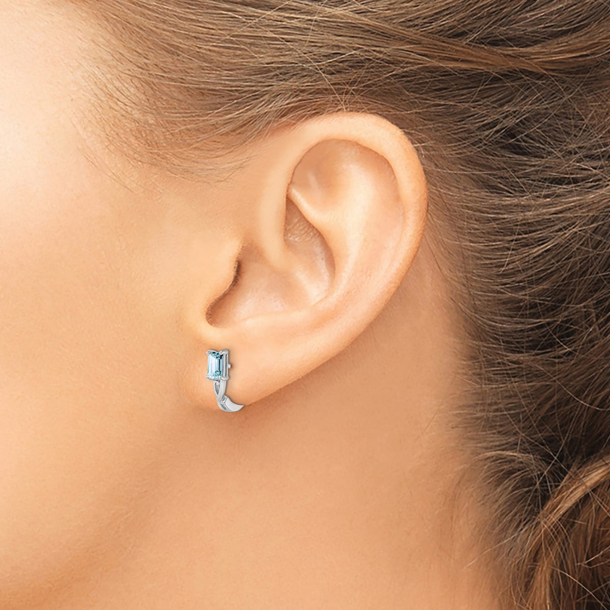 Aquamarine Hoop Earrings in Sterling Silver, 12mm Hinged - Sophia Jewelers