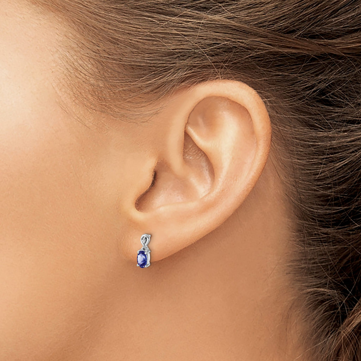Oval Diamond & Tanzanite Stud Earrings in Sterling Silver, 9mm (0.01 ct. tw.) - Sophia Jewelers