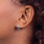 Oval Diamond & Sapphire Stud Earrings in Sterling Silver, 3x10mm (0.01 ct. tw.) - Sophia Jewelers