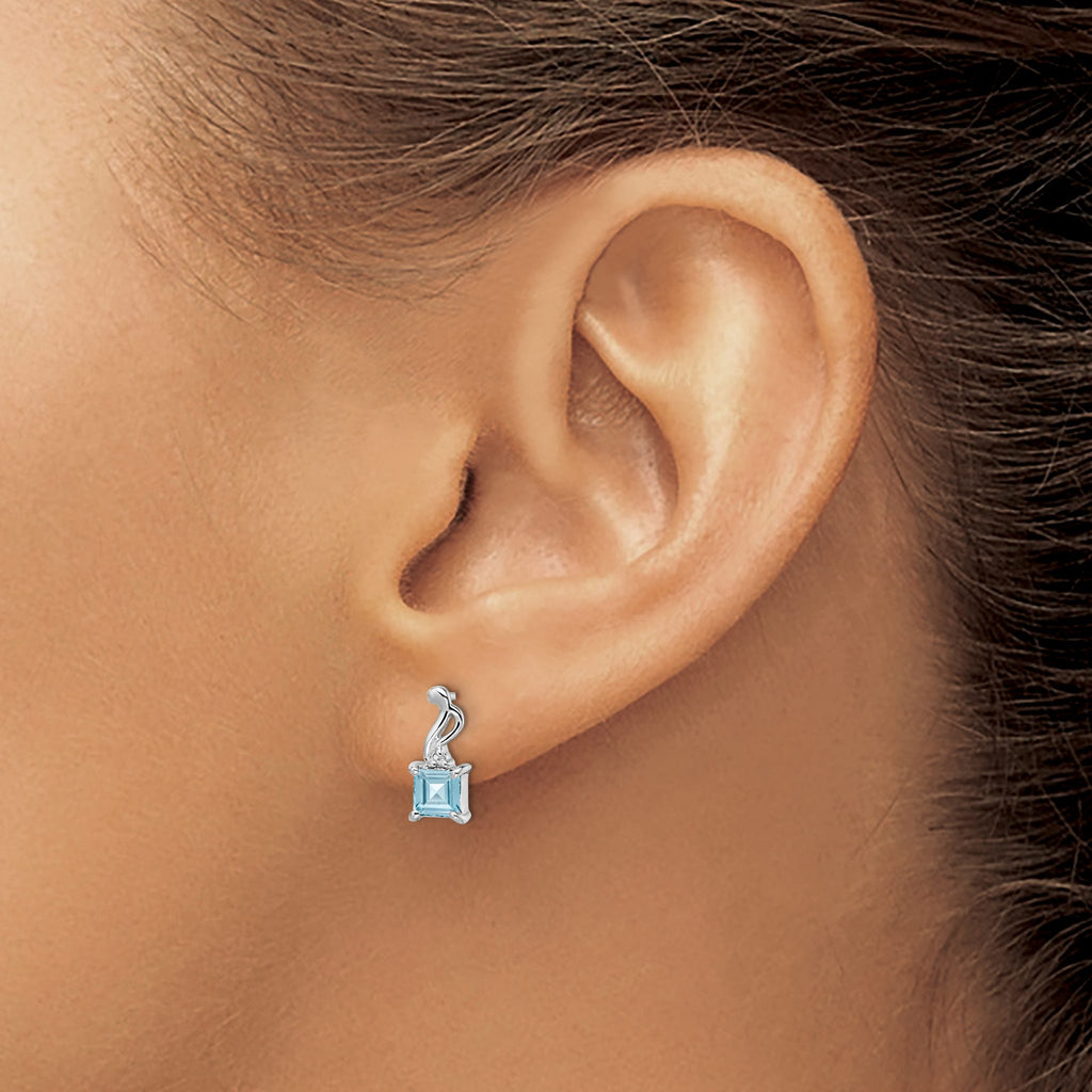 Square Diamond & Blue Topaz Dangle Earrings in Sterling Silver (0.01 ct. tw.) - Sophia Jewelers