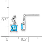 Sterling Silver Rhodium Plated Diamond and Blue Topaz Square Earrings