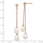 Sterling Silver Rose-tone 7-8mm White Rice Freshwater Cultured Pearl Post Dangle Earrings