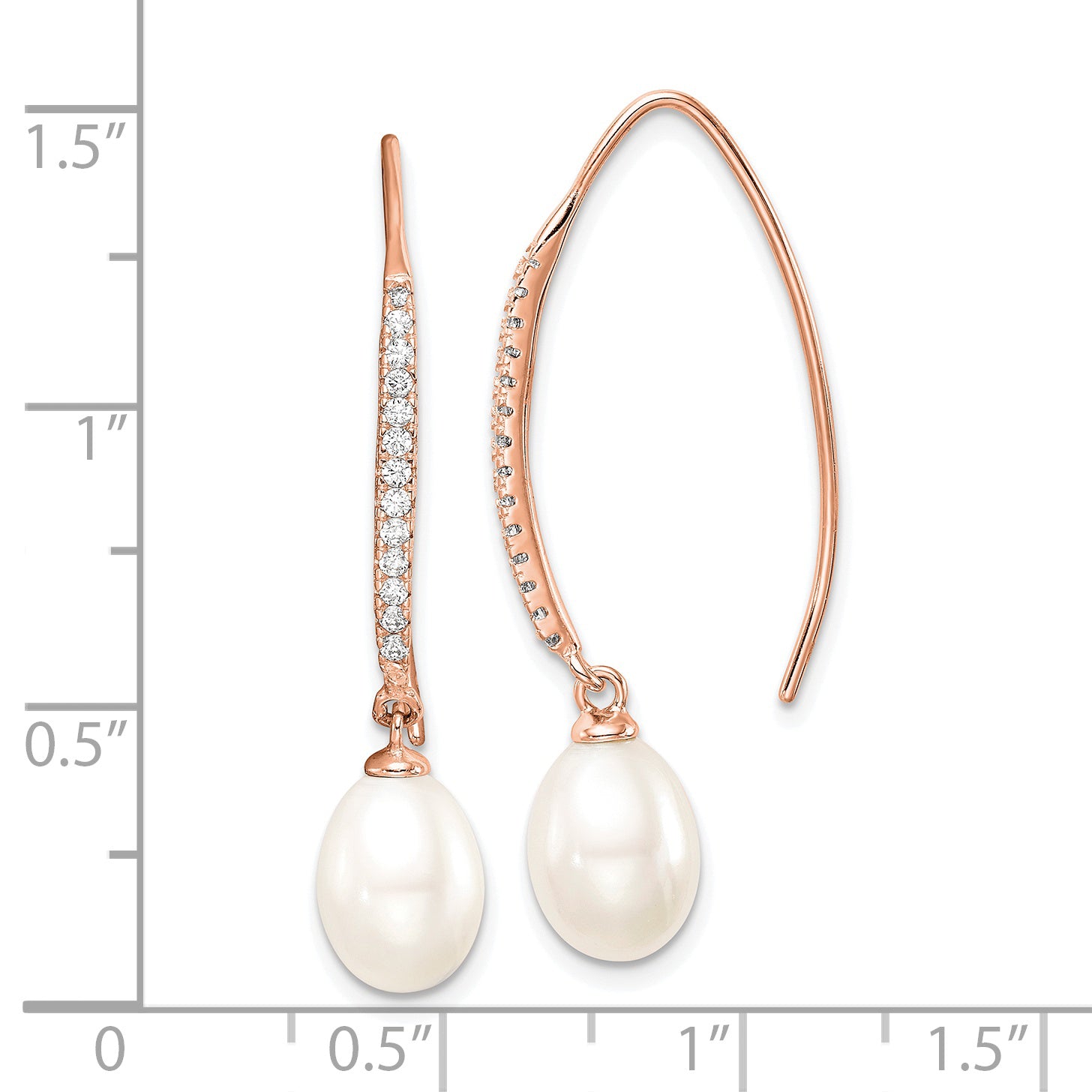 Sterling Silver Rose-tone 7-8mm White Teardrop Freshwater Cultured Pearl and CZ Threader Earrings Secondary image