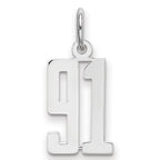 Sterling Silver/Rhodium-plated Elongated Number 91 Charm