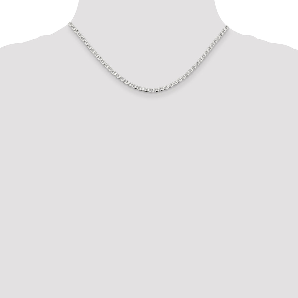 Sterling Silver 3.15mm Diamond-Cut Flat Anchor Curb Chain Anklet