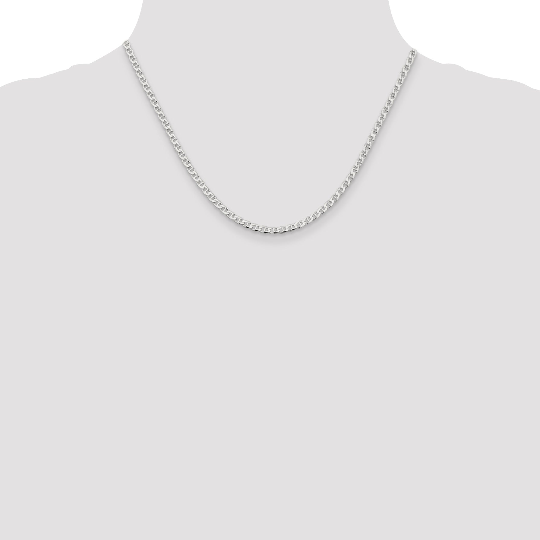 Sterling Silver 3.15mm Diamond-Cut Flat Anchor Curb Chain Anklet