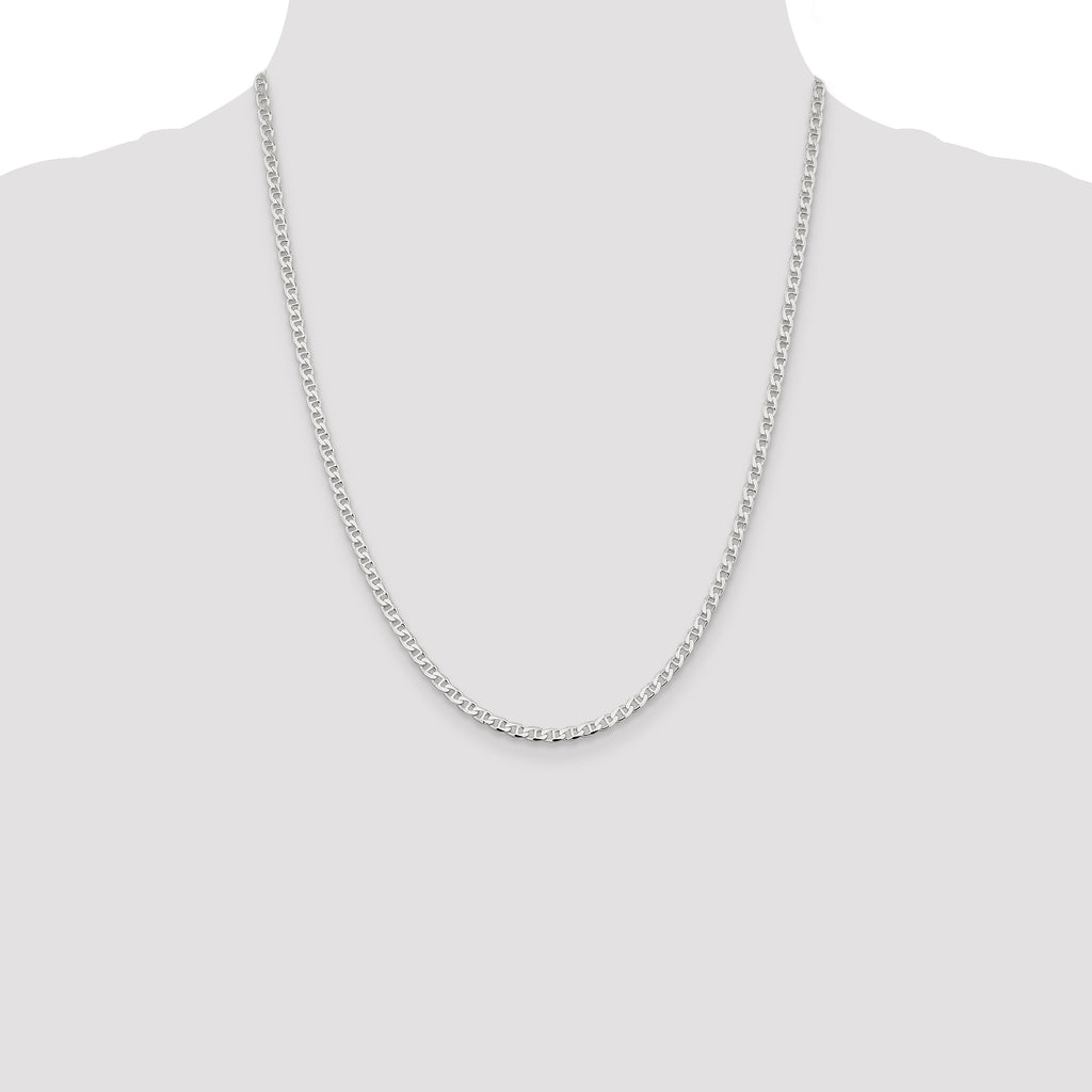Sterling Silver 3.15mm Diamond-Cut Flat Anchor Curb Chain Anklet