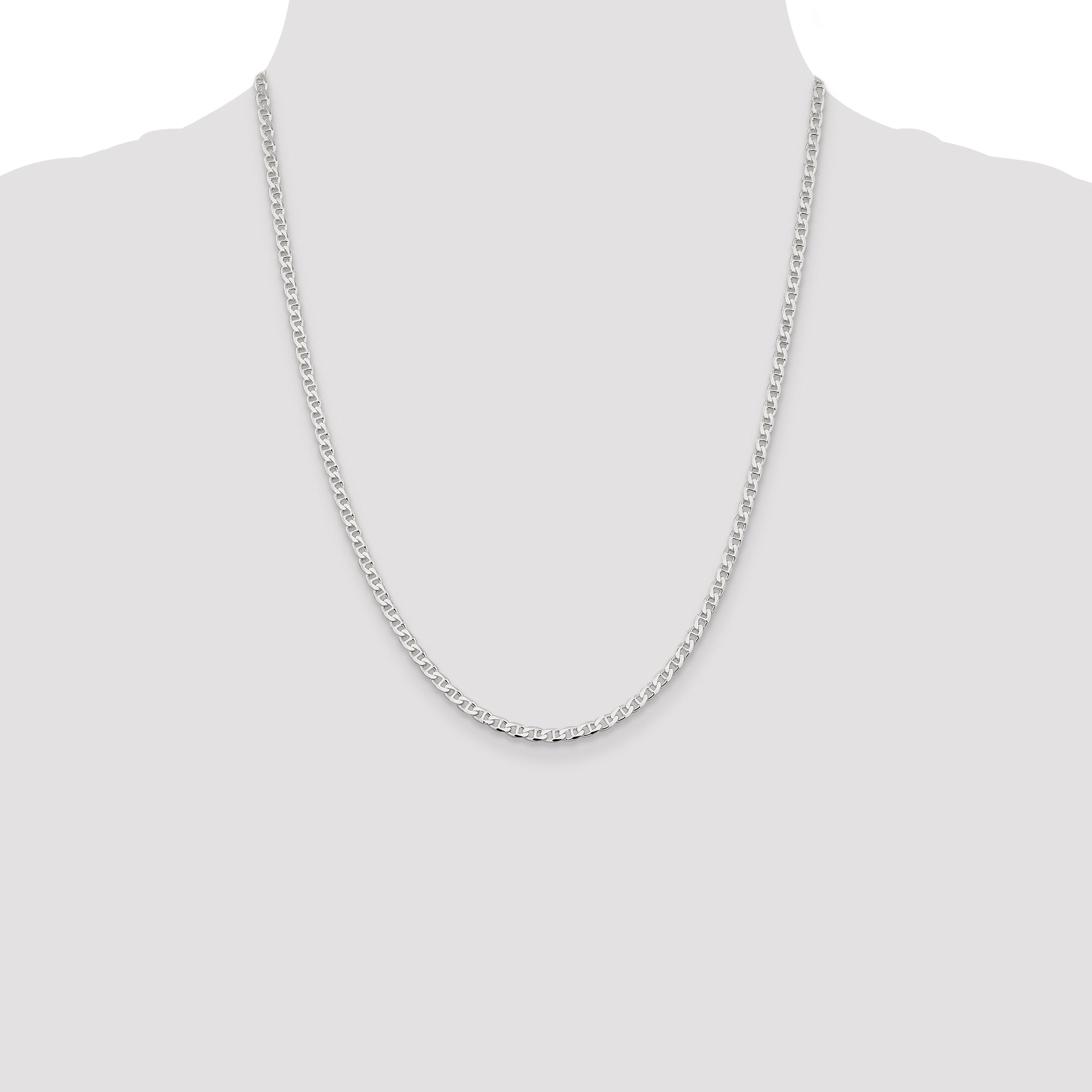 Sterling Silver 3.15mm Diamond-Cut Flat Anchor Curb Chain Anklet