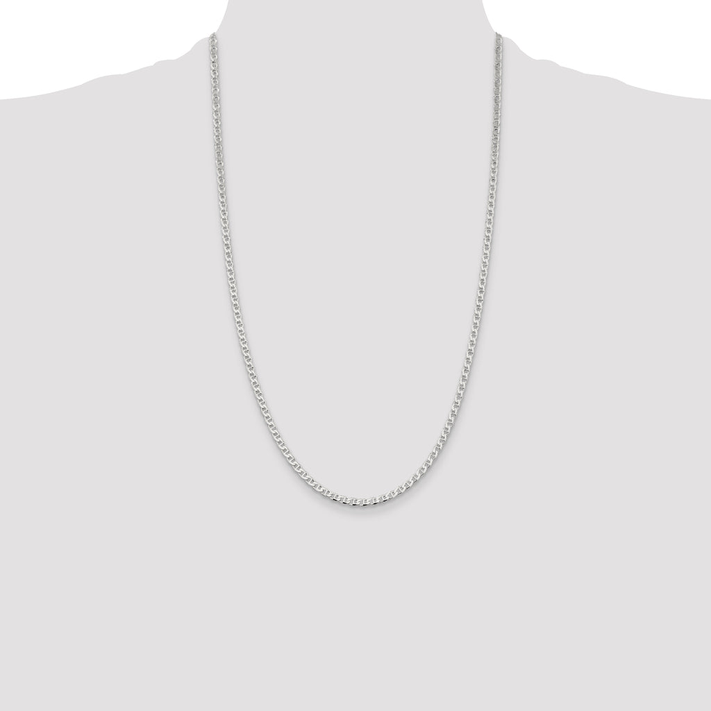 Sterling Silver 3.15mm Diamond-Cut Flat Anchor Curb Chain Anklet