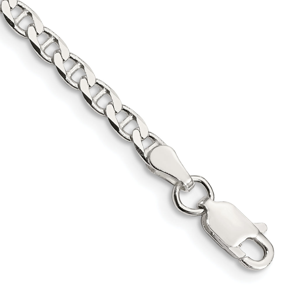 Sterling Silver 3.15mm Diamond-Cut Flat Anchor Curb Chain Anklet