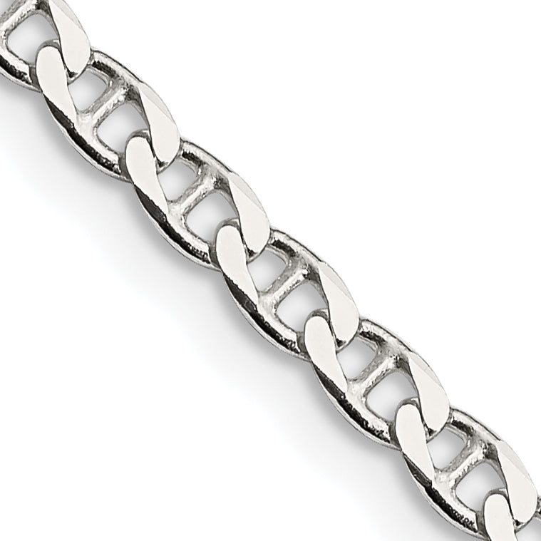 Sterling Silver 3.15mm Diamond-Cut Flat Anchor Curb Chain Anklet