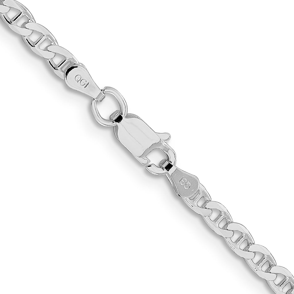 Sterling Silver Rhodium-plated 3.15mm Diamond-Cut Flat Anchor Curb Chain