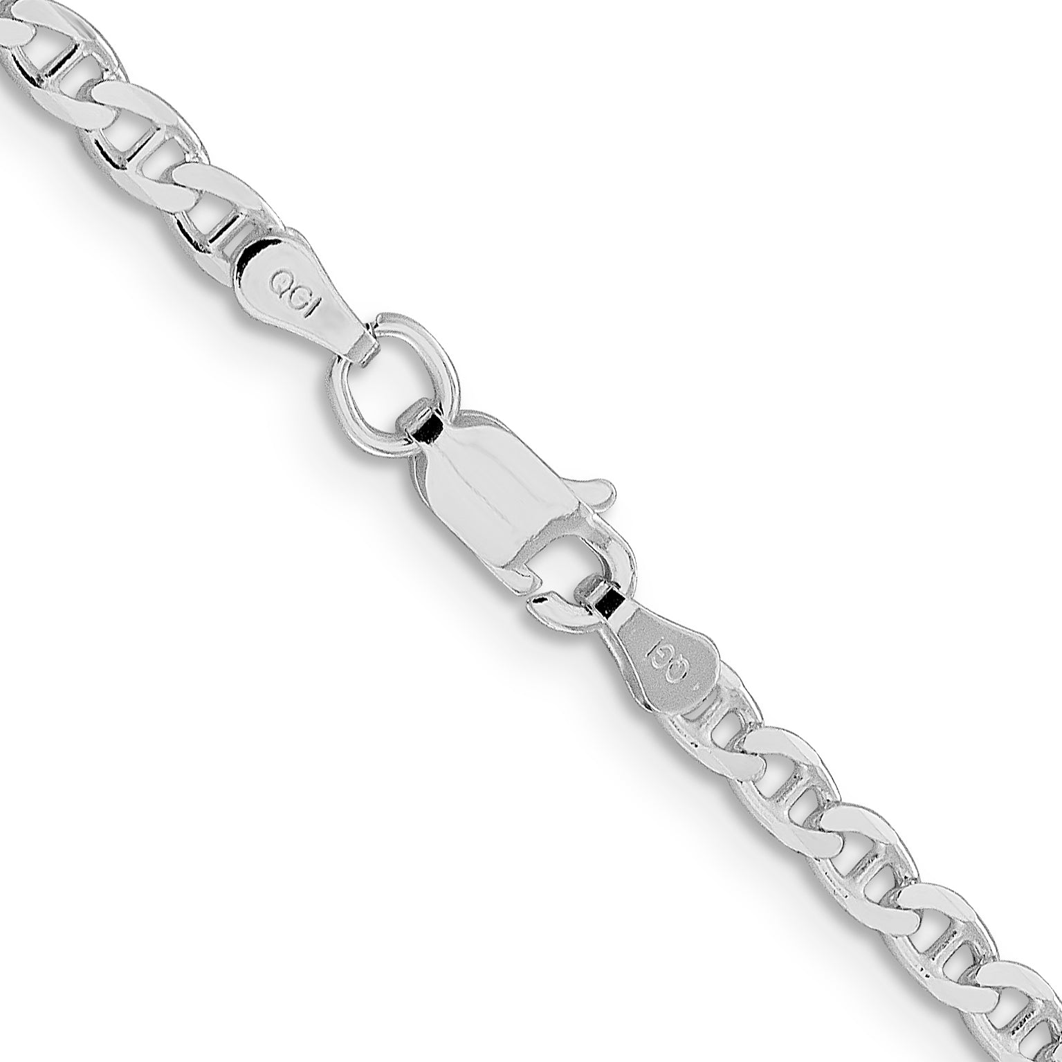Sterling Silver Rhodium-plated 3.15mm D/C Flat Anchor Curb Chain