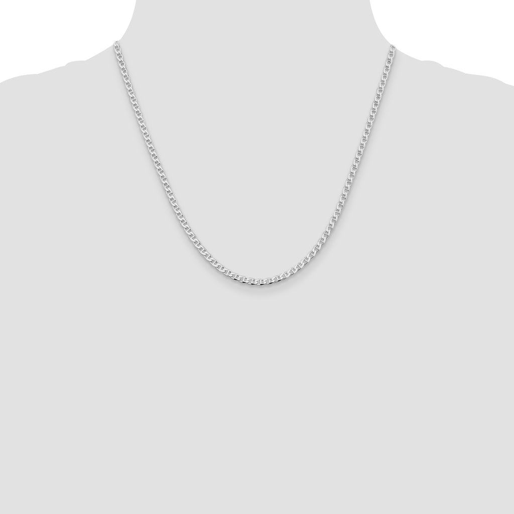 Sterling Silver Rhodium-plated 3.15mm Diamond-Cut Flat Anchor Curb Chain