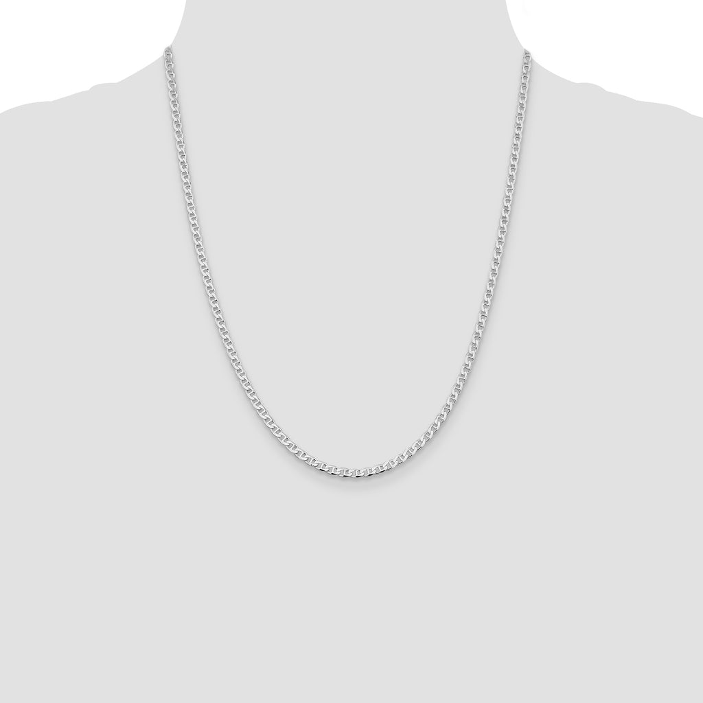 Sterling Silver Rhodium-plated 3.15mm Diamond-Cut Flat Anchor Curb Chain