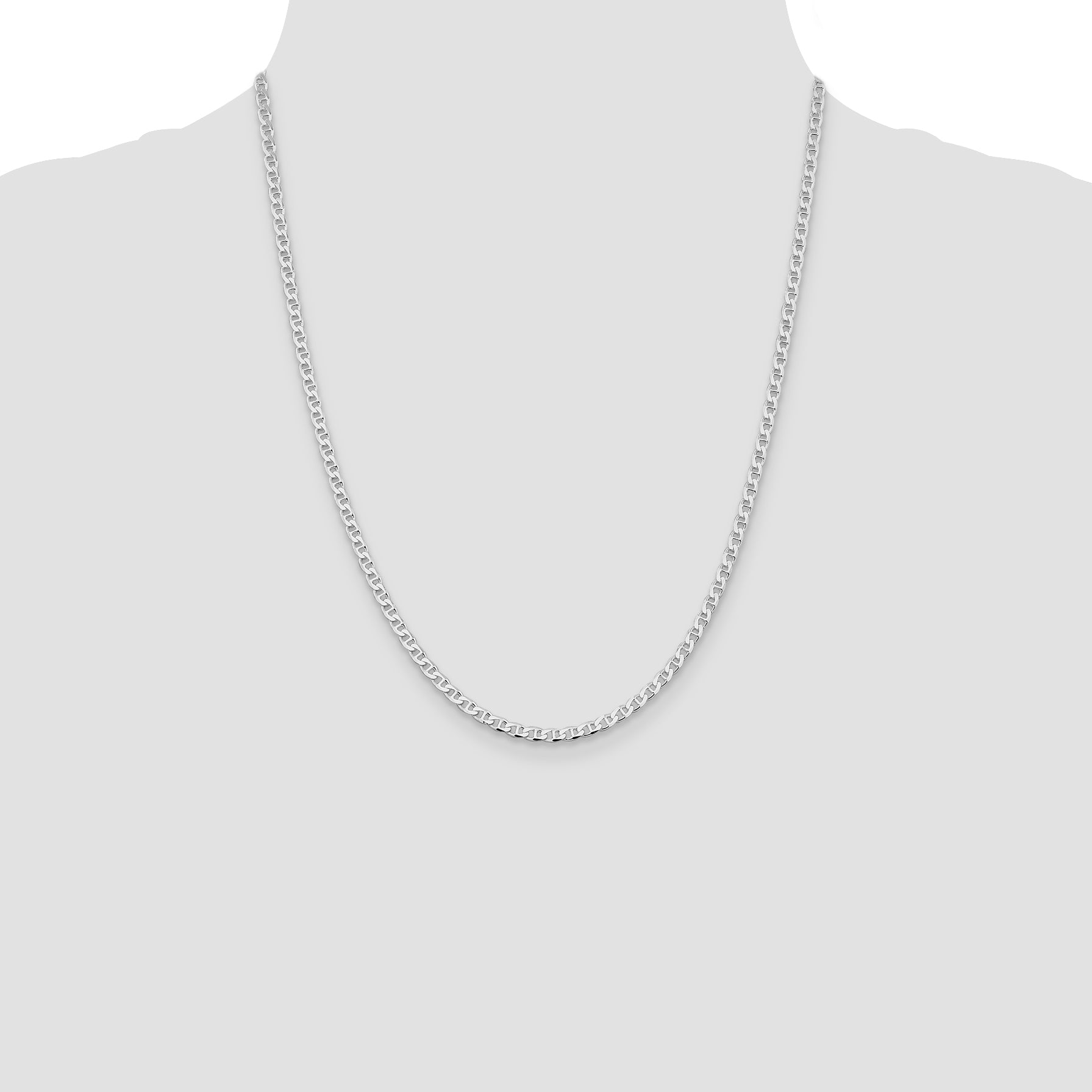 Sterling Silver Rhodium-plated 3.15mm D/C Flat Anchor Curb Chain