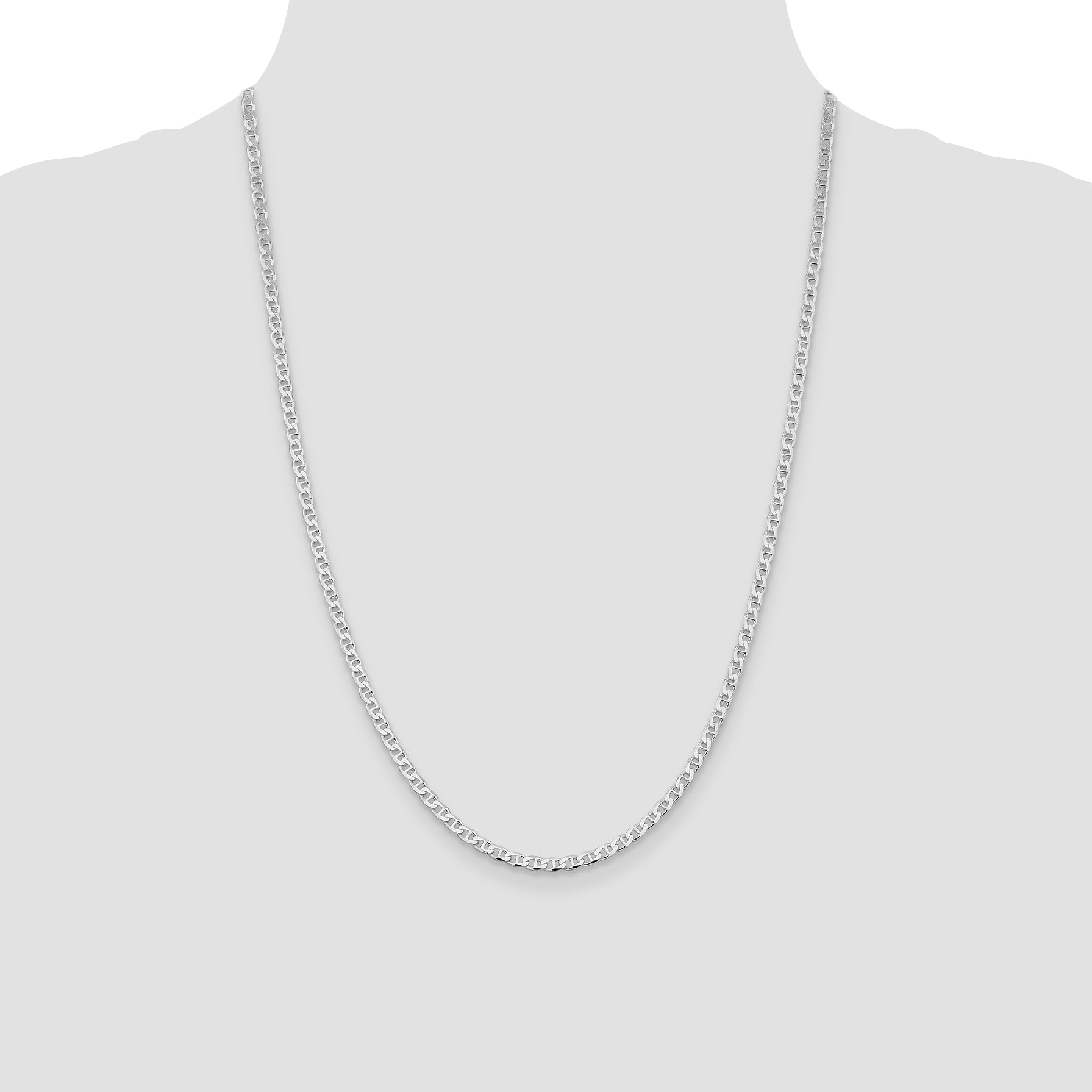 Sterling Silver Rhodium-plated 3.15mm D/C Flat Anchor Curb Chain