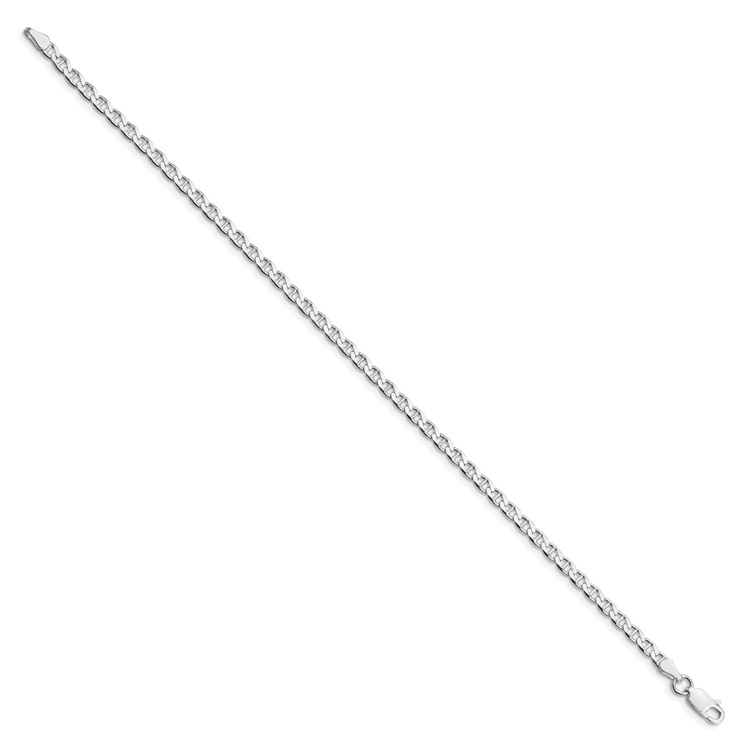 Sterling Silver Rhodium-plated 3.15mm D/C Flat Anchor Curb Chain Anklet