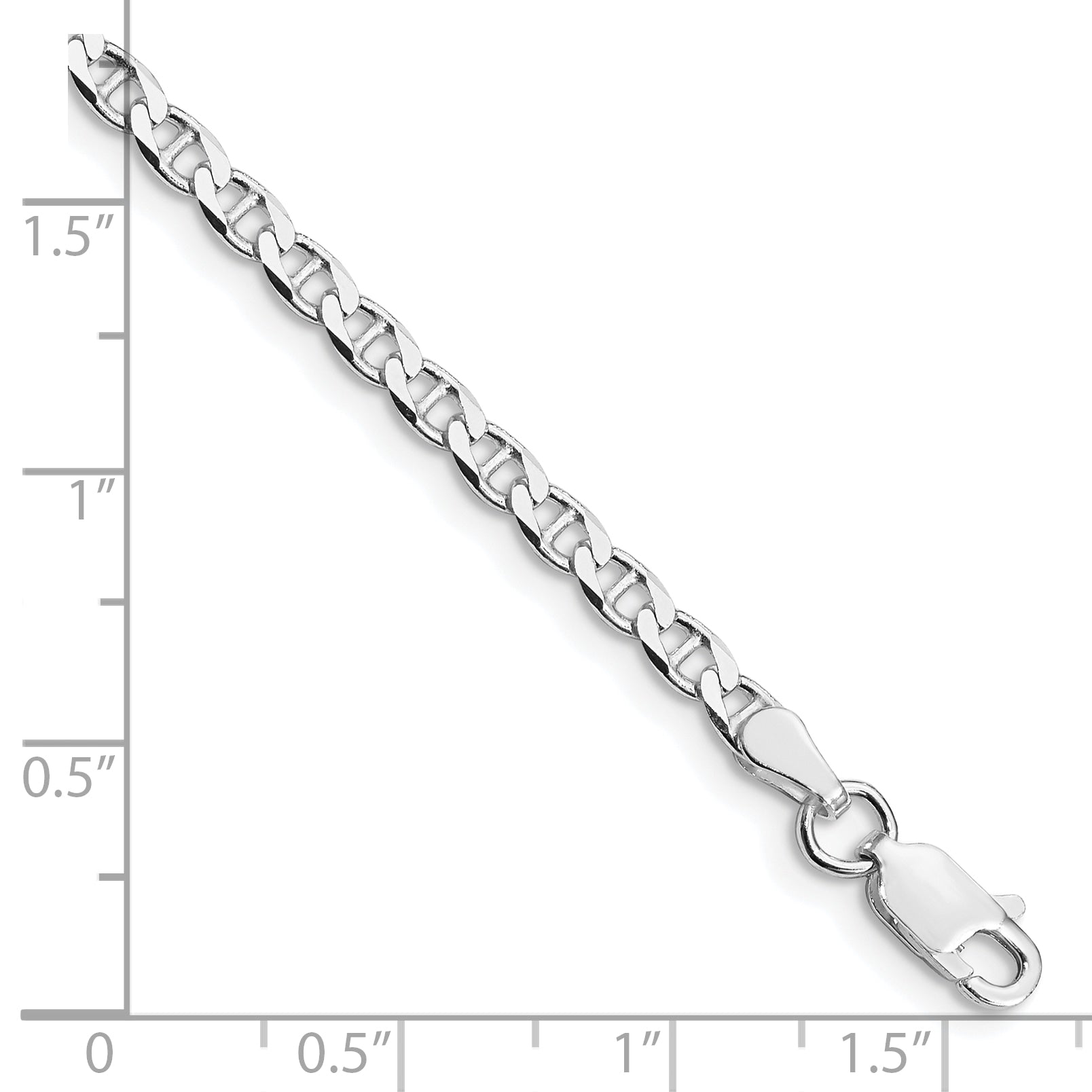 Sterling Silver Rhodium-plated 3.15mm D/C Flat Anchor Curb Chain Anklet