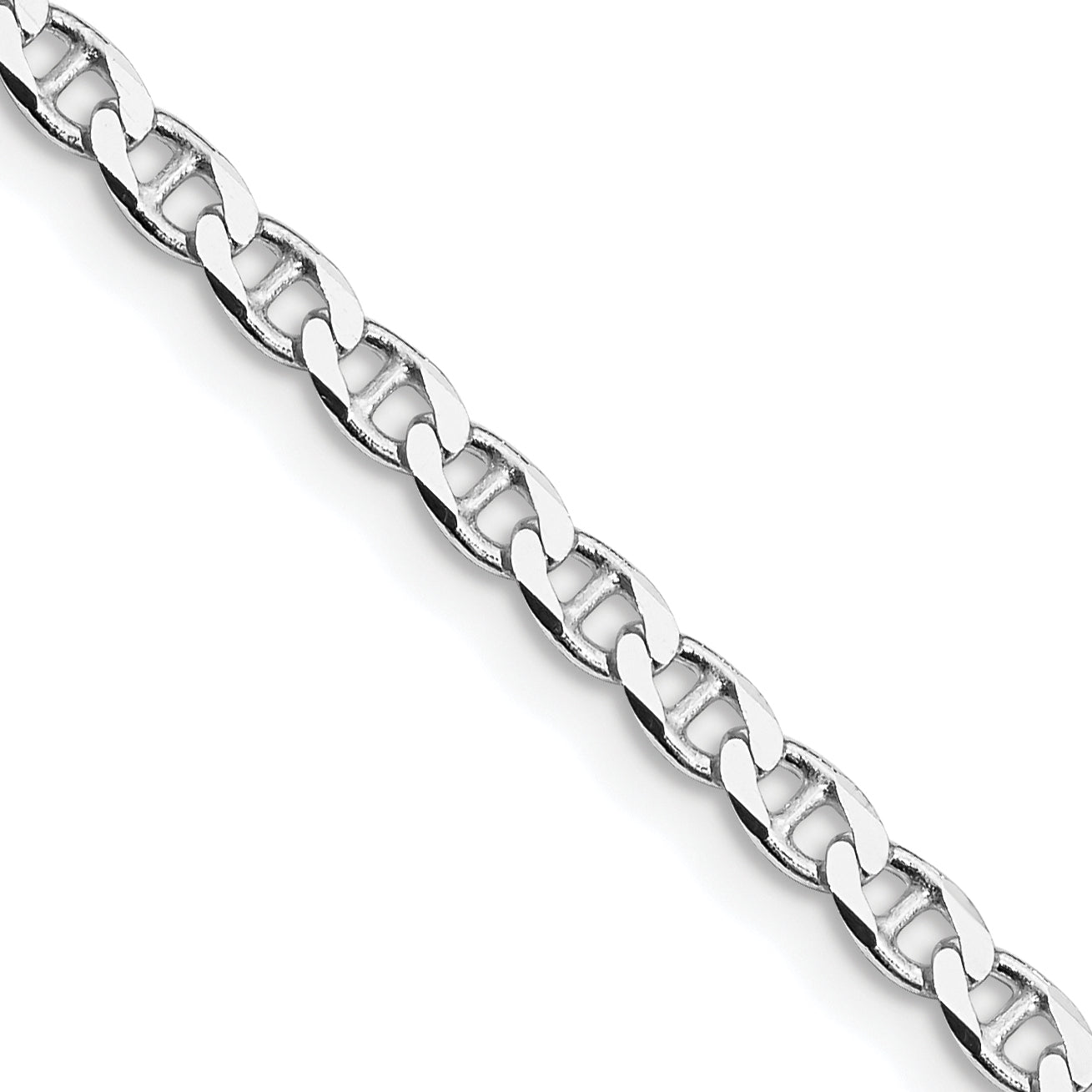 Sterling Silver Rhodium-plated 3.15mm Diamond-Cut Flat Anchor Curb Chain