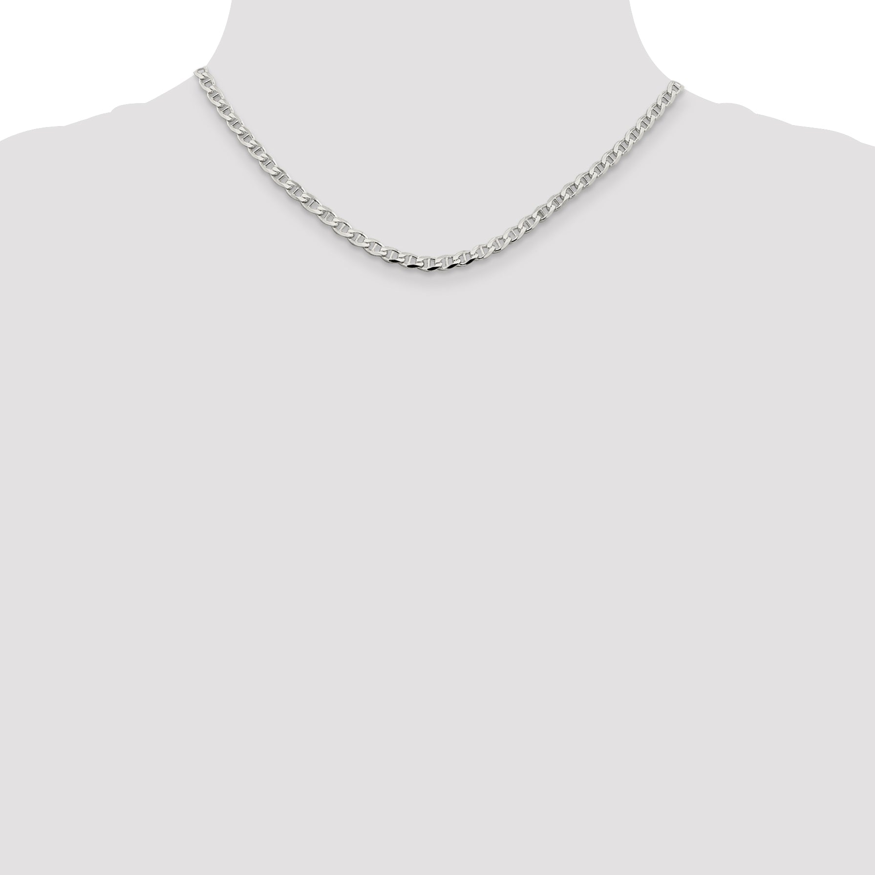 Sterling Silver 4.0mm Diamond-Cut Flat Anchor Curb Chain