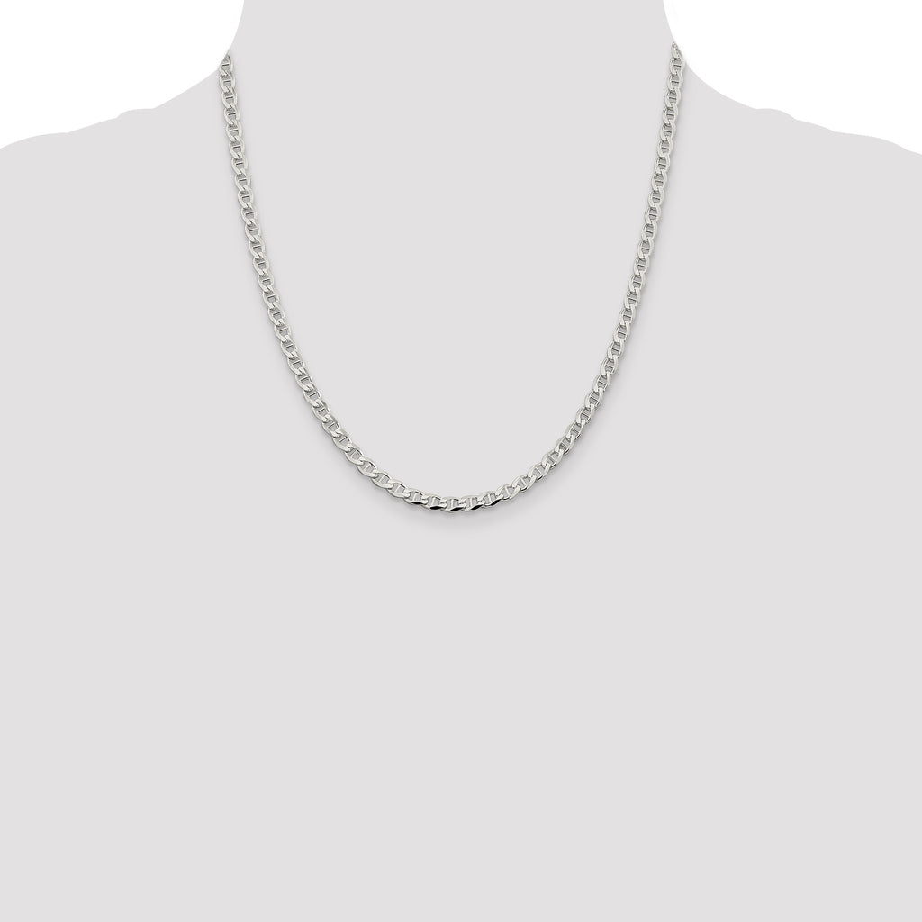 Sterling Silver 4.0mm Diamond-Cut Flat Anchor Curb Chain