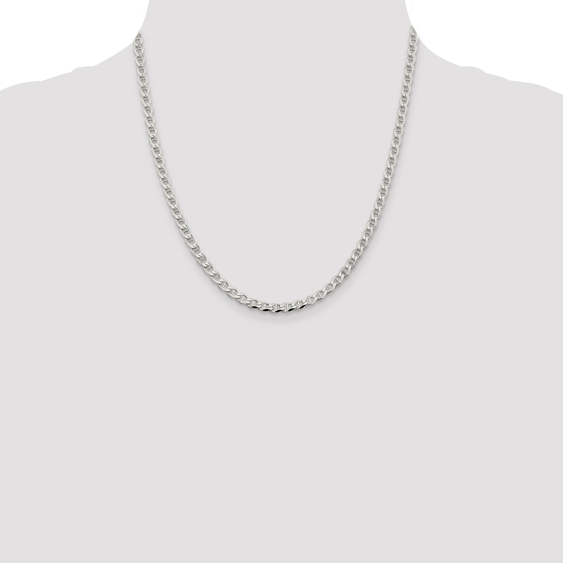 Sterling Silver 4.0mm Diamond-Cut Flat Anchor Curb Chain