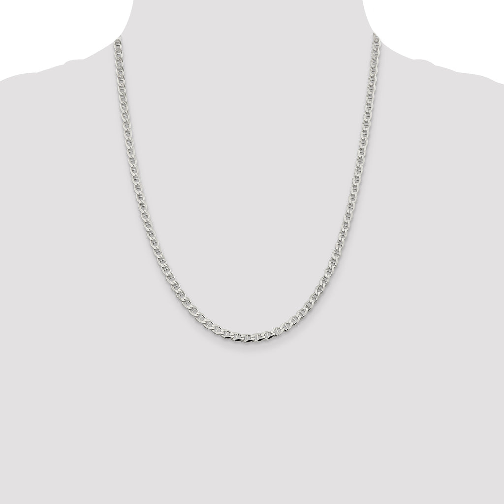 Sterling Silver 4.0mm Diamond-Cut Flat Anchor Curb Chain