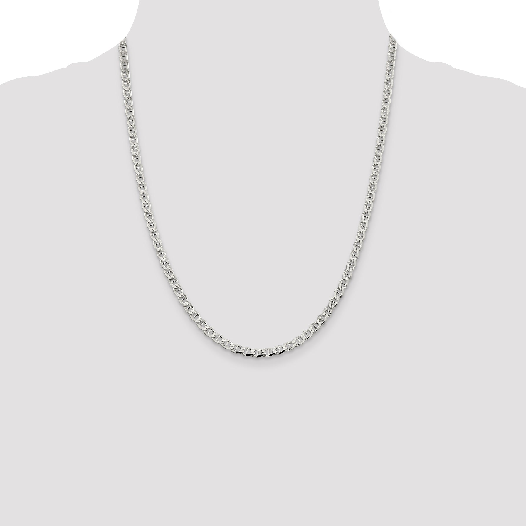 Sterling Silver 4.0mm Diamond-Cut Flat Anchor Curb Chain