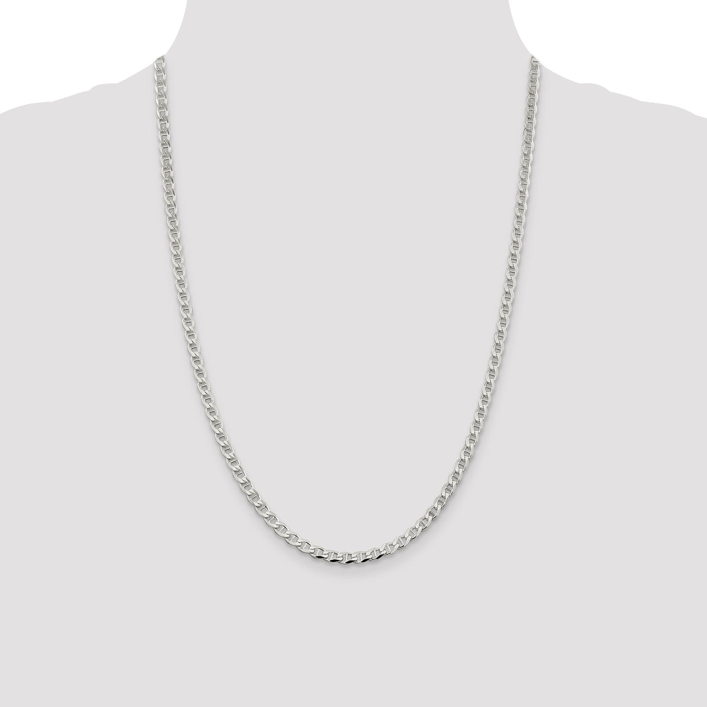 Sterling Silver 4.0mm Diamond-Cut Flat Anchor Curb Chain