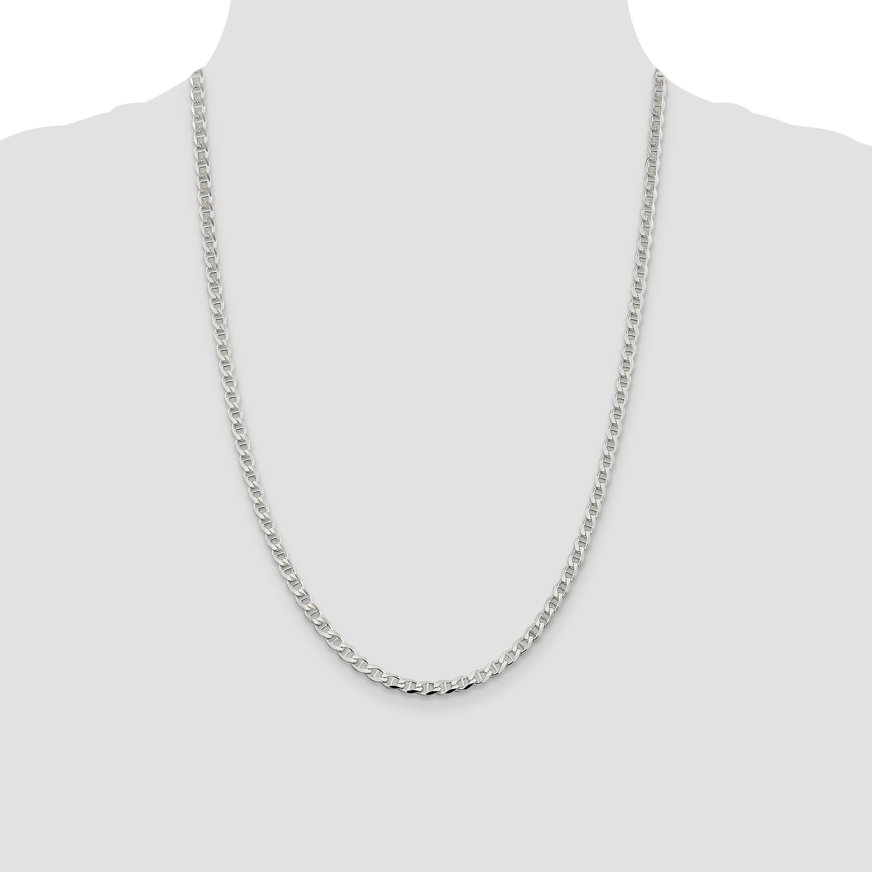 Sterling Silver 4.0mm Diamond-Cut Flat Anchor Curb Chain