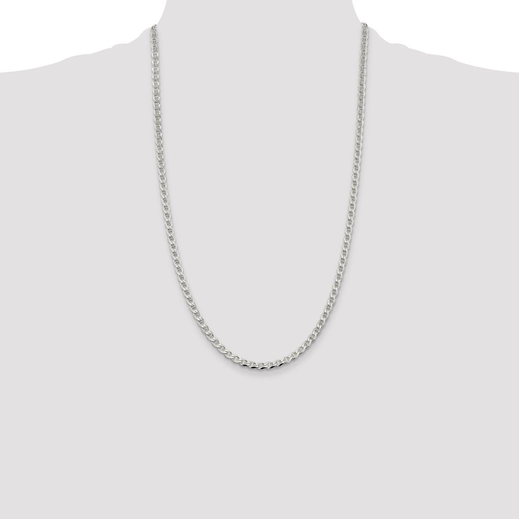 Sterling Silver 4.0mm Diamond-Cut Flat Anchor Curb Chain