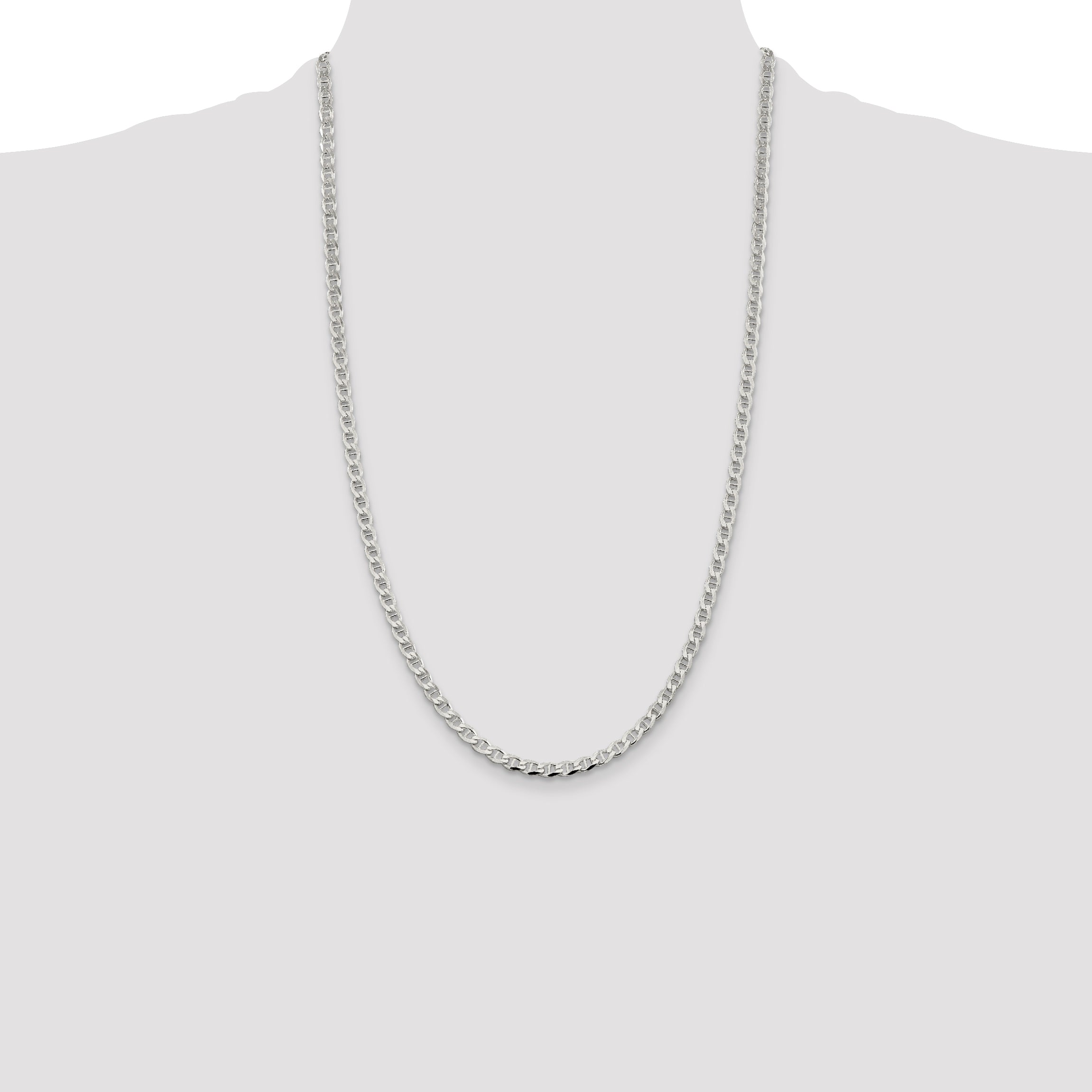 Sterling Silver 4.0mm Diamond-Cut Flat Anchor Curb Chain