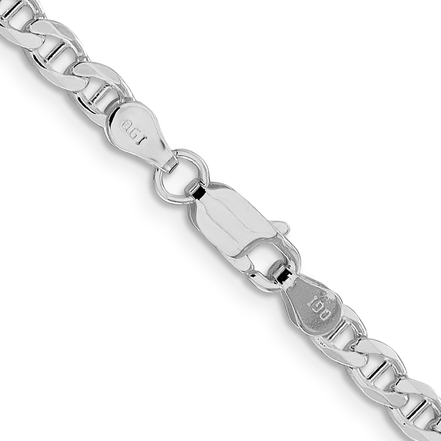 Sterling Silver Rhodium-plated 4.0mm D/C Flat Anchor Curb Chain