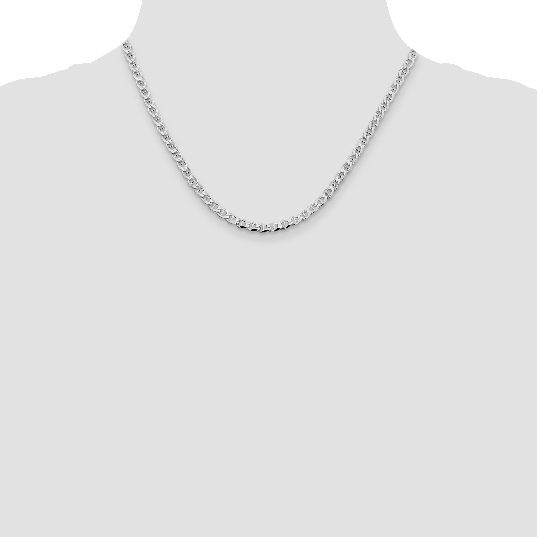 Sterling Silver Rhodium-plated 4.0mm D/C Flat Anchor Curb Chain