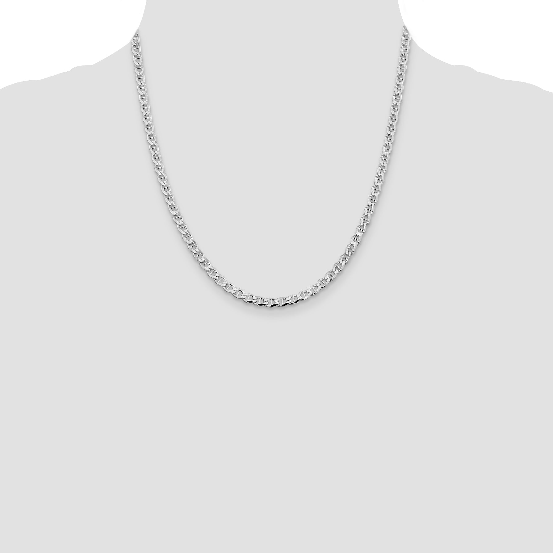 Sterling Silver Rhodium-plated 4.0mm D/C Flat Anchor Curb Chain