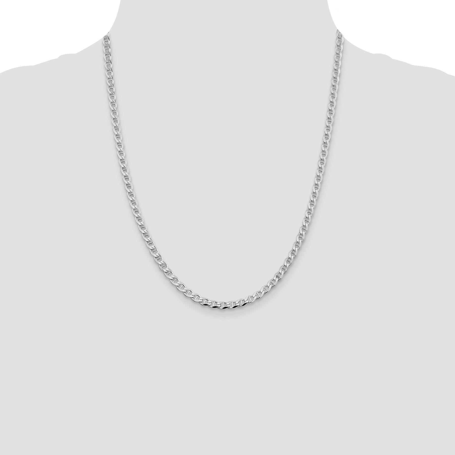 Sterling Silver Rhodium-plated 4.0mm D/C Flat Anchor Curb Chain
