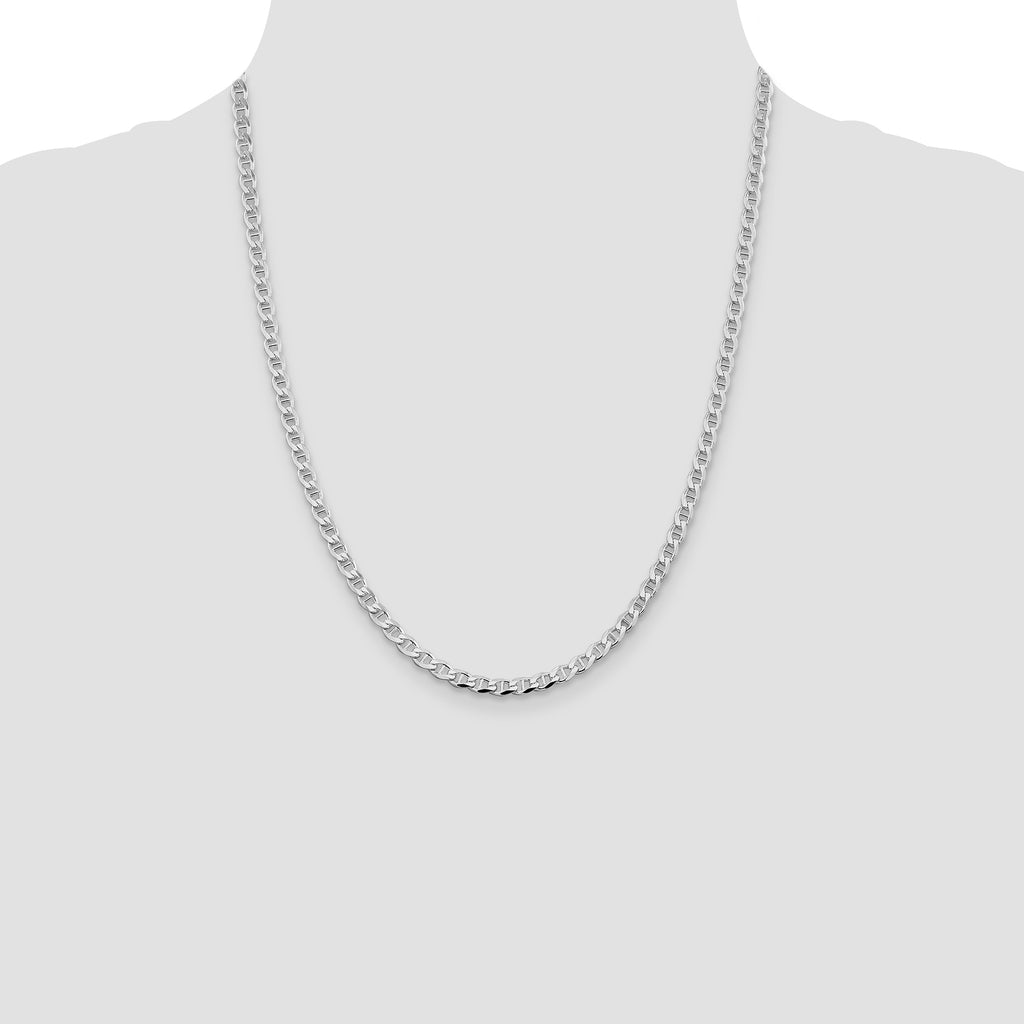 Sterling Silver Rhodium-plated 4.0mm D/C Flat Anchor Curb Chain